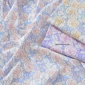 Cute Rabbit Floral Cotton Fabric, Digital Print Fabric- 1/2 Yard