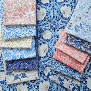 Vintage Flower Cotton Fabric, Red Blue White Floral Cotton, Quilting Clothing Cotton Fabric - 1/2 yard