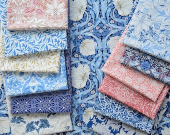 Vintage Floral Cotton Fabric, Red, Blue, White, Quilting, 1/2 Yard