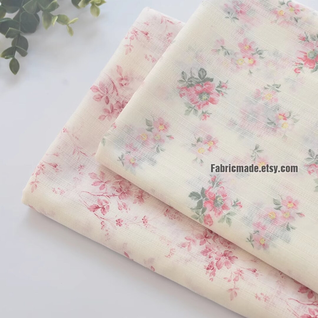 Pastel Pink Green Floral Cotton Fabric Jacquard Stripes 1/2 - Etsy