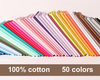 Sales- 50 Colors Solid Cotton Fabric Blue Pink Yellow Fabric Cotton Baby Quilting Clothes Lining Fabric-  1/2 yard