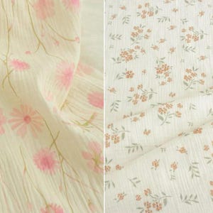 Pink Brown Flower Wrinkled Double Gauze Soft Cotton Fabric For Pajamas Quilting- 1/2 Yard