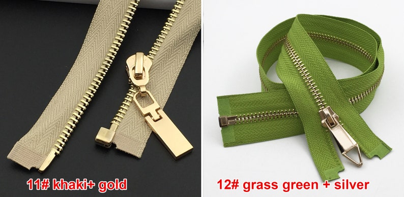 Silver Gold 5 Teeth Zippers, One Way Metal Zippers For Jackets & Chaps BRASS Separating Select Color and Length image 8