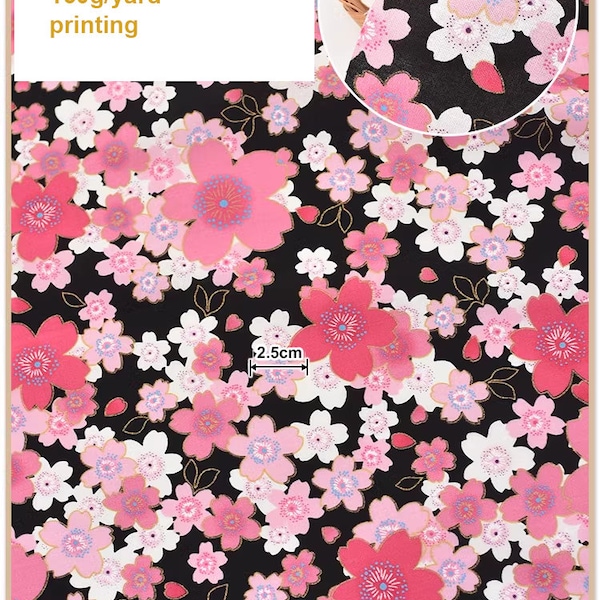 Shabby Chic Cherry Blossom Flower Fabric, Sakura Floral- 1/2 Yard