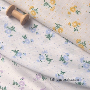 Tiny Blue Yellow Purple Floral Cotton Linen Fabric Bamboo Joint Texture - 1/2 Yard