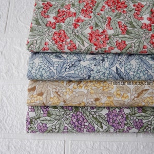 Little Laurel Branch Fruit Floral Cotton Fabric In Purple Red Yellow Blue -1/2 Yard