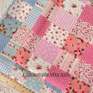 Tela de algodón a cuadros con diseño de rosas rojas y rosas, estilo patchwork - 1/2 yarda
