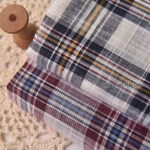 Tartan Check Linen Yarn Dye Plaid Cotton Linen Blended Fabric - 1/2 yard