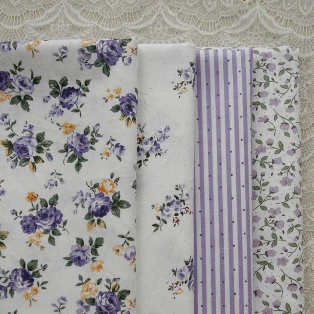 Lilac Purple Floral Stripes Cotton Fabric - 1/2 Yard - Etsy
