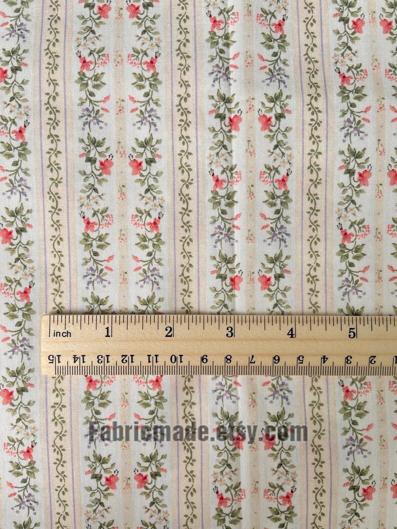 Tiny Floral Garland Round Stripes Flower Cotton Fabric - 1/2 yard image 10
