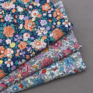 Roses Floral Cotton Fabric, Red Pink Orange Flower Cotton Fabric Shabby Chic 1/2 Yard