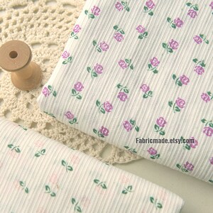 Neat Purple Pink Floral Jacquard Stripes Cotton Fabric - 1/2 yard