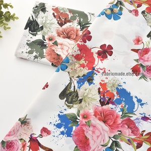 Large Red Peony Cotton Fabric Bright Flower Coordinating Fabric  - 1/2 Yard