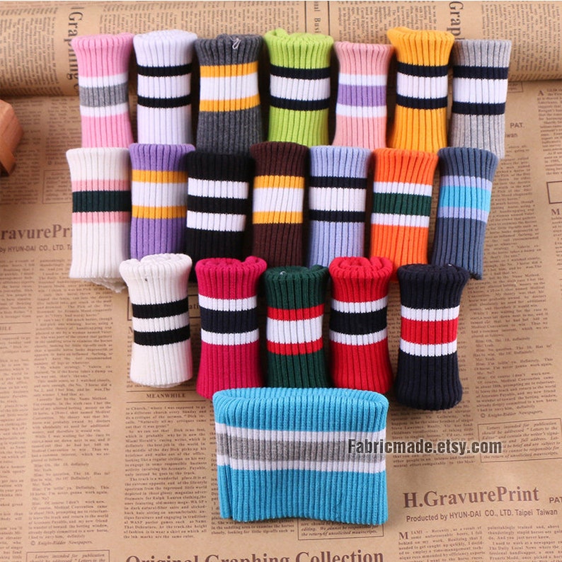 A Pair Folded Knit Cuff Fabric Stripes Ribbing Fabric Cotton Etsy