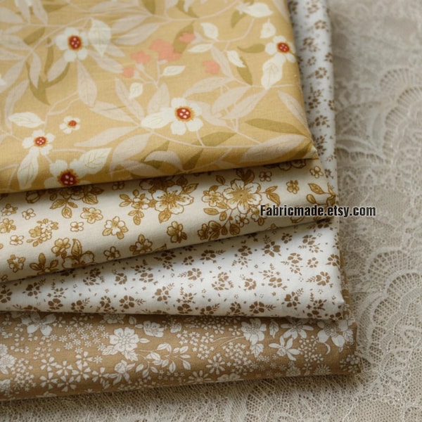 Beige Tan Flower Coordinate Cotton Fabric- 1/2 yard