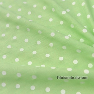 White Polka Dot On Green Yellow Linen Viscose Blend Fabric 1/2 yard image 4