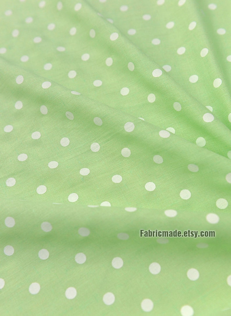 White Polka Dot On Green Yellow Linen Viscose Blend Fabric 1/2 yard image 4