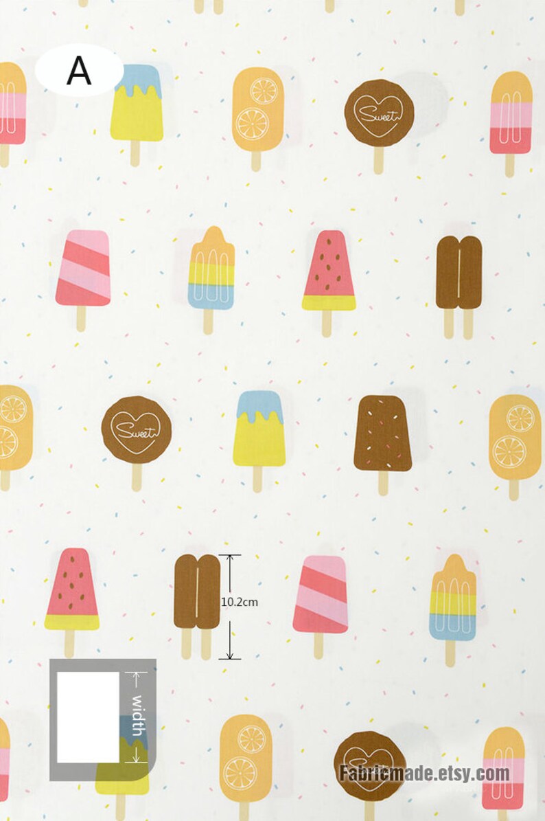 Pastel Ice Lollies Fabric Cute Ice Lolly Cotton Kids Children | Etsy