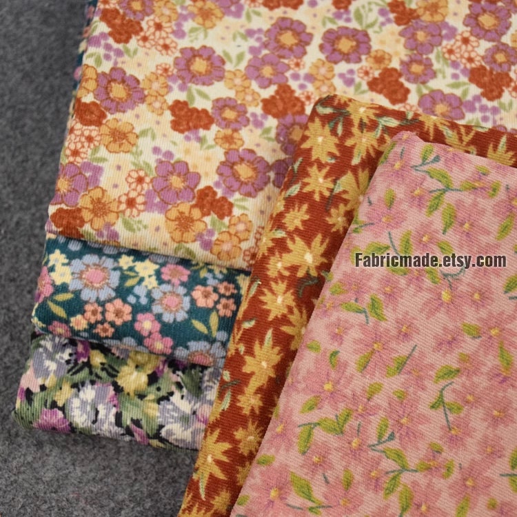 Vintage Floral Corduroy Fabric For Autumn Winter Coat Dress Garment- 1/2 yard