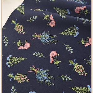 Shabby Floral Fine Canvas Cotton Ivory Black Navy Blue forget me not Flower 1/2 Yard image 3