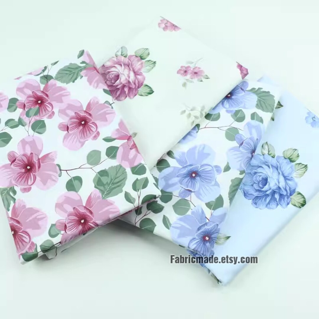 Watercolor Pink Purple Blue Floral Cotton Fabric for Summer Dress ...