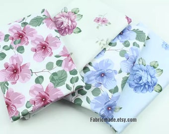 Watercolor Pink Purple Blue Floral Cotton Fabric For Summer Dress Quilting- 1/2 yard