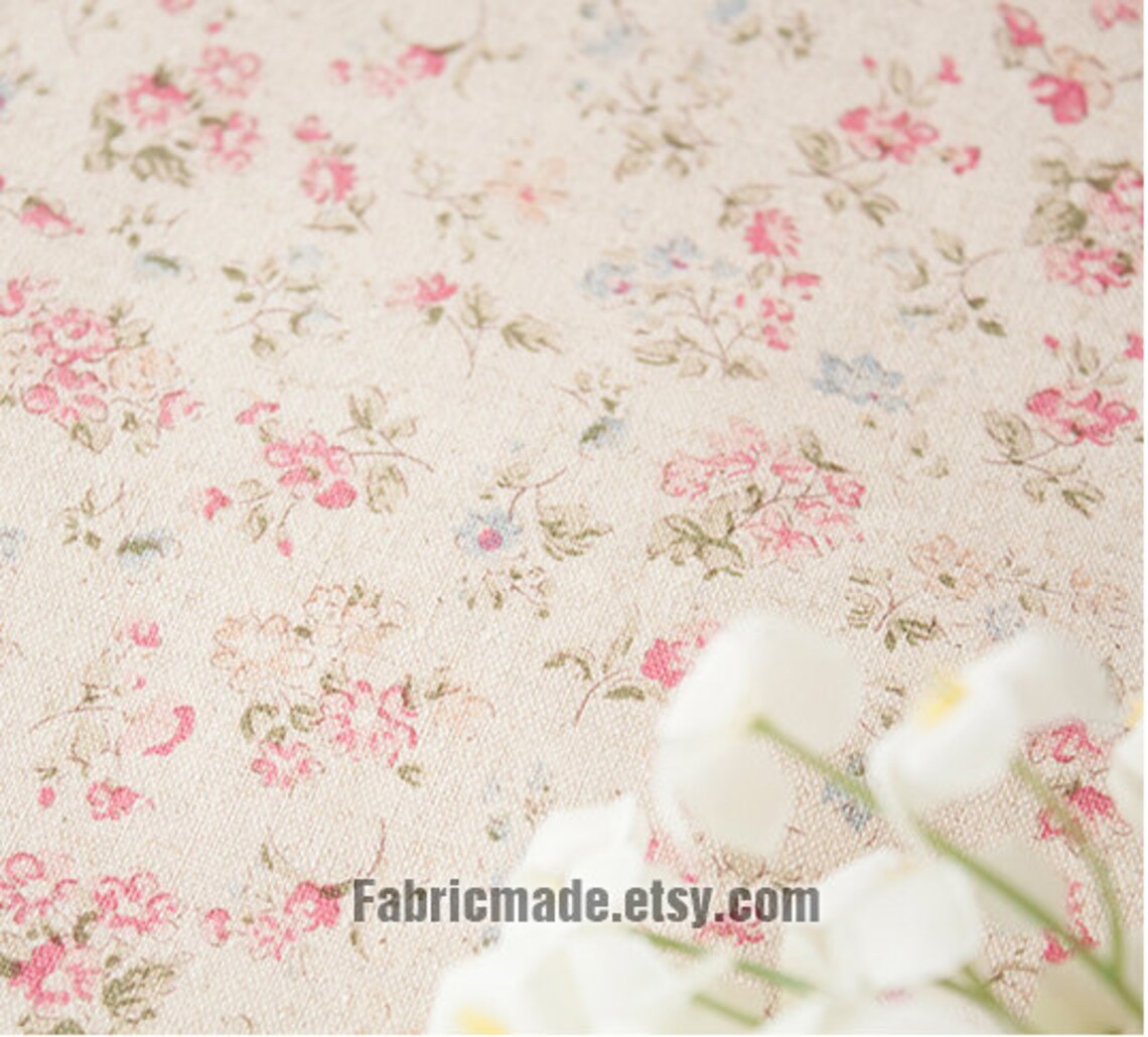 Little Daisy Floral Linen Cotton Blue Pink Brown Tiny Flower Etsy