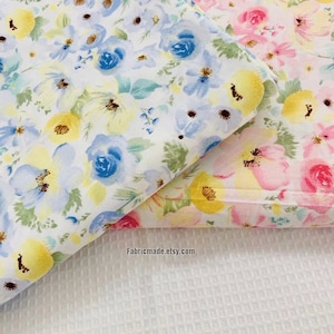 Floral  Cotton Fabric Pink Blue Rose Flower Girl's Cotton - 1/2 yard
