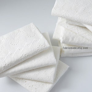 White Lace Fabric Cotton Lace Hollowed Flower Embroidery Fabric Wedding Bridle Lace Fabric - 1/2 yard