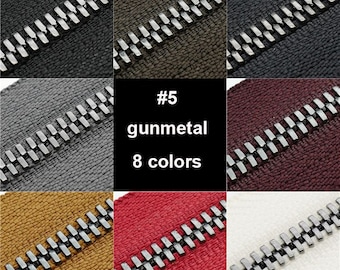 May include: Eight zipper tapes in different colors with gunmetal zippers. #5 gunmetal 8 colors.