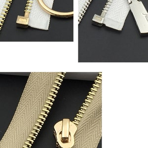 Silver Gold 5 Teeth Zippers, One Way Metal Zippers For Jackets & Chaps BRASS Separating Select Color and Length image 3