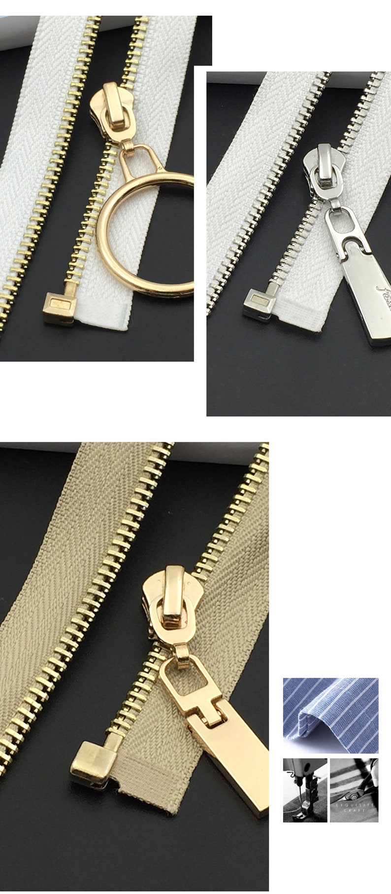 Silver Gold 5 Teeth Zippers, One Way Metal Zippers For Jackets & Chaps BRASS Separating Select Color and Length image 3