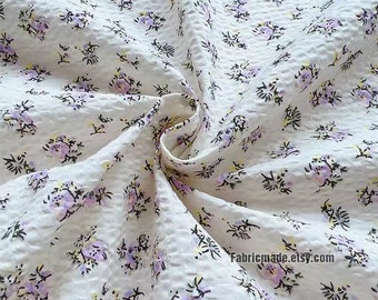 Tiny Purple Floral Seersucker Bubble Cotton Fabric Lilac Flower Cotton - 1/2 Yard