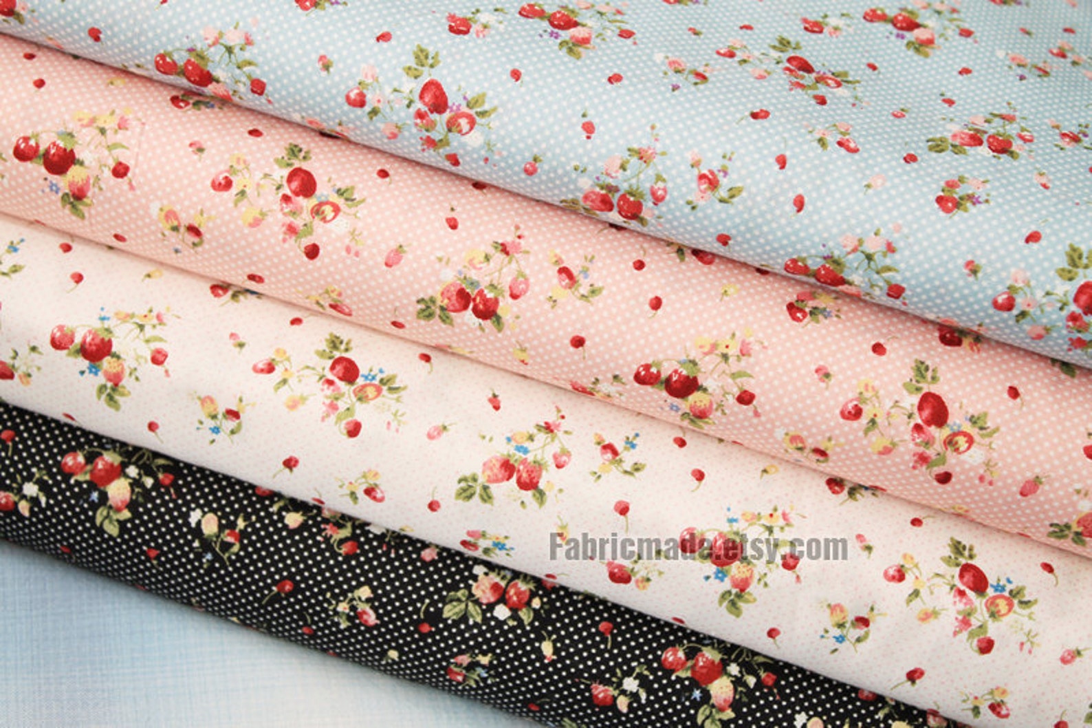 Strawberry Fabric Cotton Fabric Shabby Chic Fabric Red Strawberry in