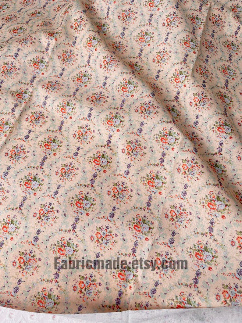 Tiny Floral Garland Round Stripes Flower Cotton Fabric - 1/2 yard image 5