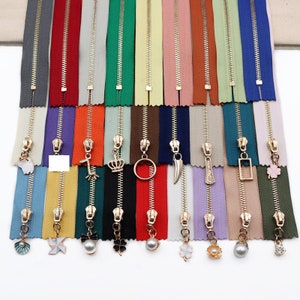 2 pcs 625 Gold Teeth Zippers,3 BRASS Closing End 43 Colors and Length choose image 1