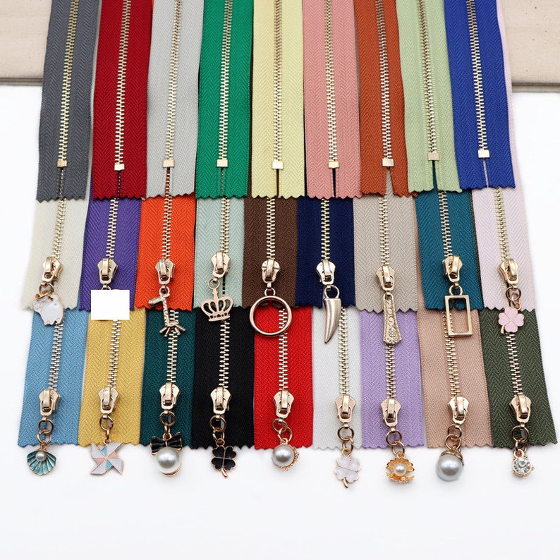 2 pcs 625 Gold Teeth Zippers,3 BRASS Closing End 43 Colors and Length choose image 1