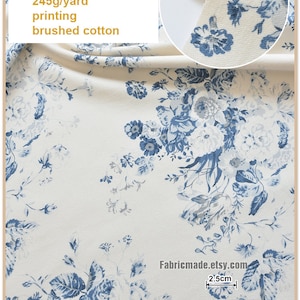 Puede incluir: Tela de algod&oacute;n blanco con estampado floral azul. La tela tiene 45 pulgadas de ancho y 115 cent&iacute;metros de largo. Pesa 245 gramos por yarda. La tela se describe como "3 azul, 100% algod&oacute;n, impresi&oacute;n, algod&oacute;n cepillado".