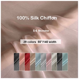 29 Colors- Solid Chiffon Silk Fabric 100% Pure Silk Crepe Georgette 5/6 Momme- 19.6"/50cm