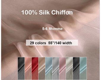 29 Colors- Solid Chiffon Silk Fabric 100% Pure Silk Crepe Georgette 5/6 Momme- 19.6"/50cm