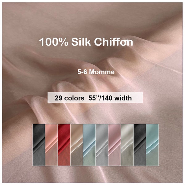 29 Farben- Solid Chiffon Seidenstoff 100% Reine Seide Crepe Georgette 5/6 Momme - 50cm