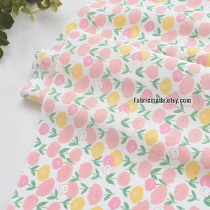 Pink Yellow Floral & Rabbit Bunny Cotton Fabric For Girls- 1/2 yard