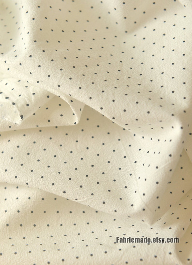 Tiny Polka Dots Linen Cotton Fabric Off white Ivory Fabric with Black Orange Dots 1/2 yard image 1