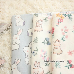 98"/250cm Width Bunny & Flower Double Gauze Cotton Fabric For Baby Kids  - 1/2 yard