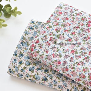 Tiny Red Blue Floral Cotton Fabric- 1/2 Yard