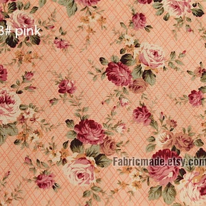 Flower Fabric/ Cotton Fabric/ Shabby chic/ Flower Cotton/ Green Pink Blue Fabric/ Spring Fabric/ Rose Fabric - 1/2 yard 18"X59"