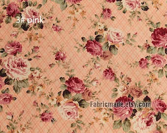 Flower Fabric/ Cotton Fabric/ Shabby chic/ Flower Cotton/ Green Pink Blue Fabric/ Spring Fabric/ Rose Fabric - 1/2 yard 18"X59"