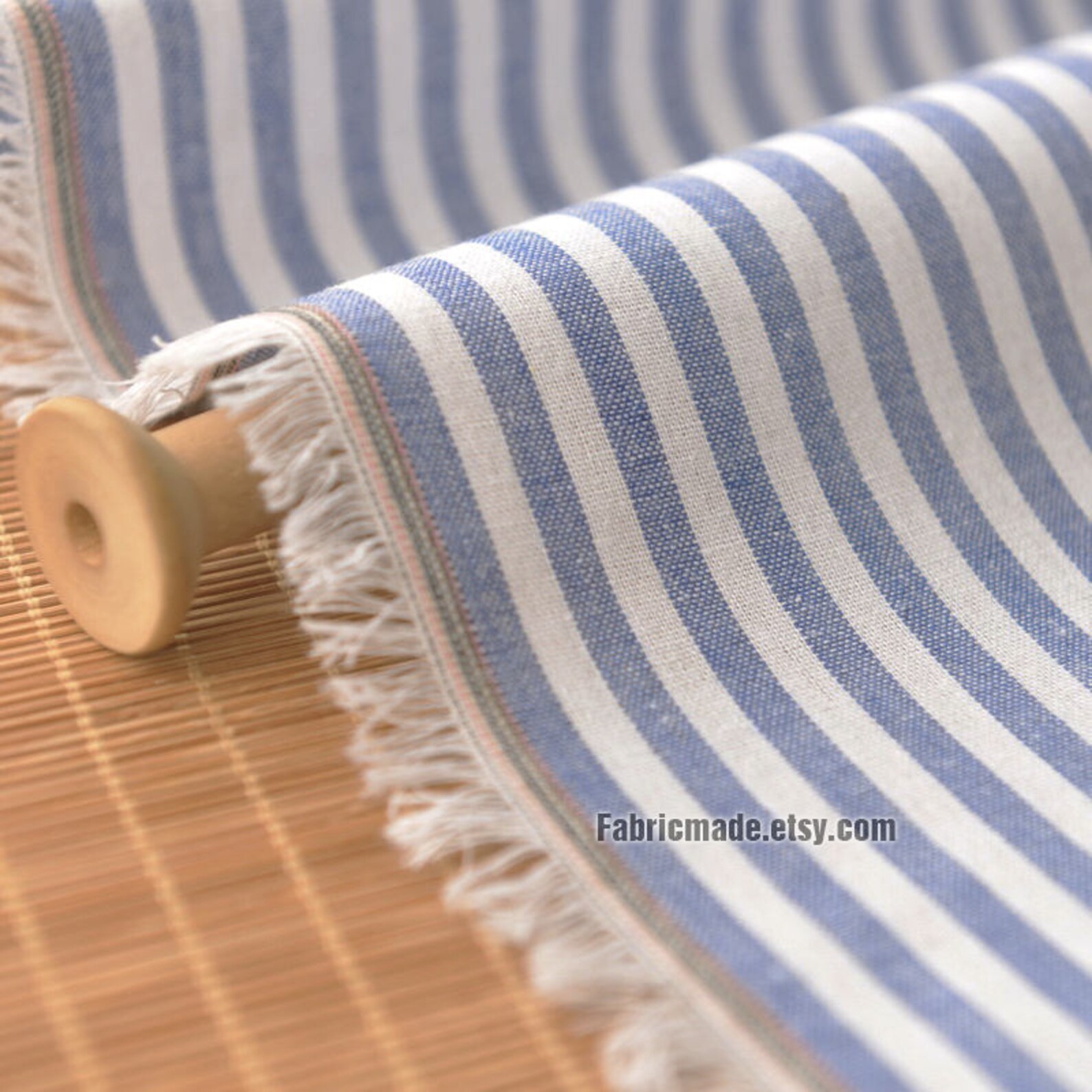 Yarn Dye Stripes Fabric/ White Blue Strips Linen Blended Etsy