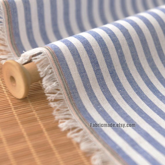 Yarn Dye Stripes Fabric/ White Blue Strips Linen Blended Etsy
