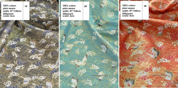 Fabric Cotton Bronzing Cloud Crane Gilded Gold Golden Asian - Etsy